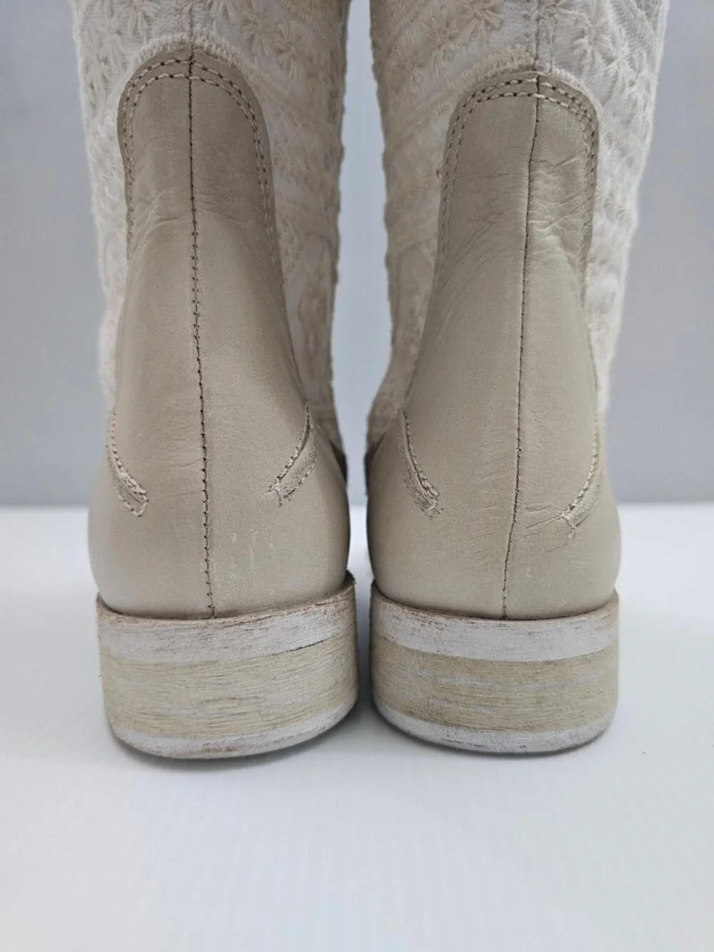 Free People Bren Knee High Boot Womens EU 37 Cream Embroidered Boho Slouchy